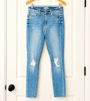 Good American Good Waist Skinny Jeans Women’s 8/29 Light Wash Distressed USA